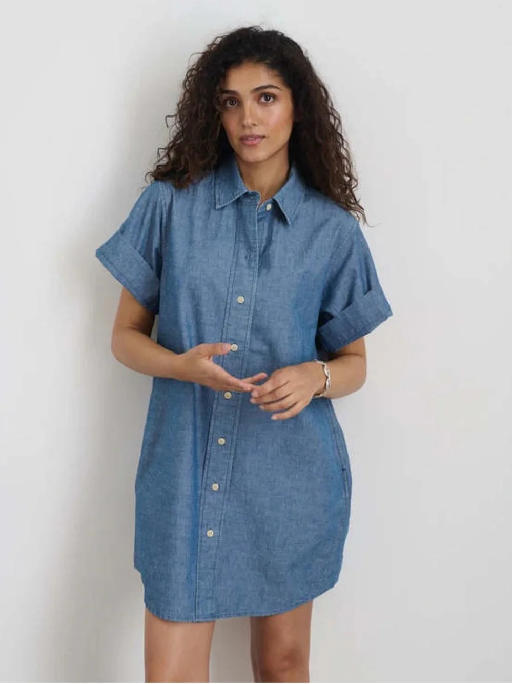 ALEX MILL Julia Denim Chambray Button Down Cotton Mini Shirt Dress Size Small